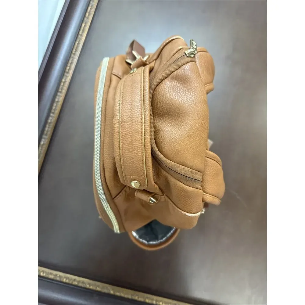 Itzy Ritzy Diaper Bag Cognac Backpack Vegan Leather Gold Hardware Tik Tok Bag